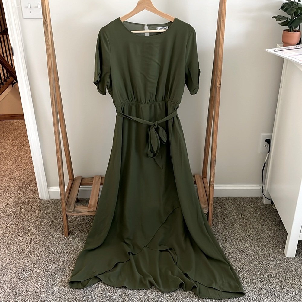 Fehrnvi Tie-Front Tulip Dress - Olive